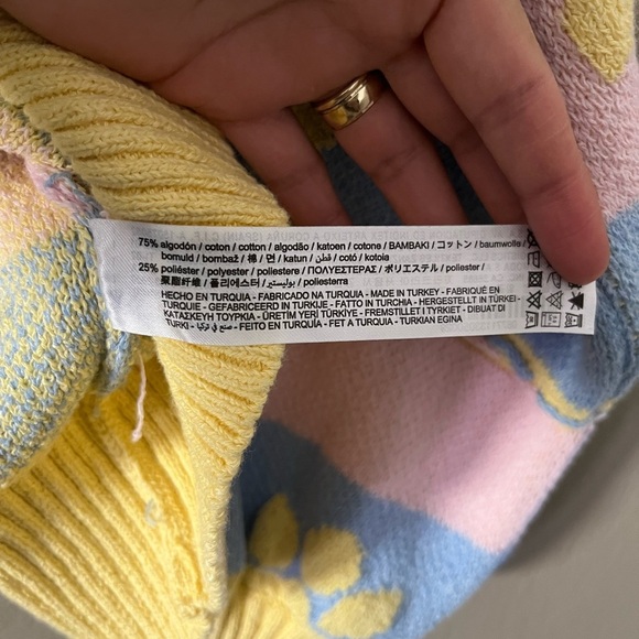 Zara Floral Jacquard Knit Cardigan Pastel Blue Yellow Size S NWT Rare - Picture 11 of 14